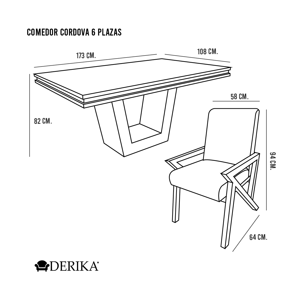Comedor de 6 sillas Cordova Medidas